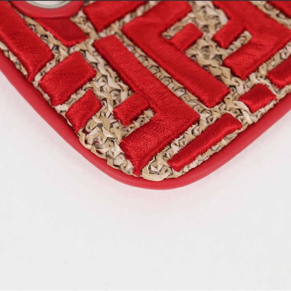FENDI Zucca Canvas Triplet Clutch Bag Leather Beige Red Silver - Picture 11 of 15